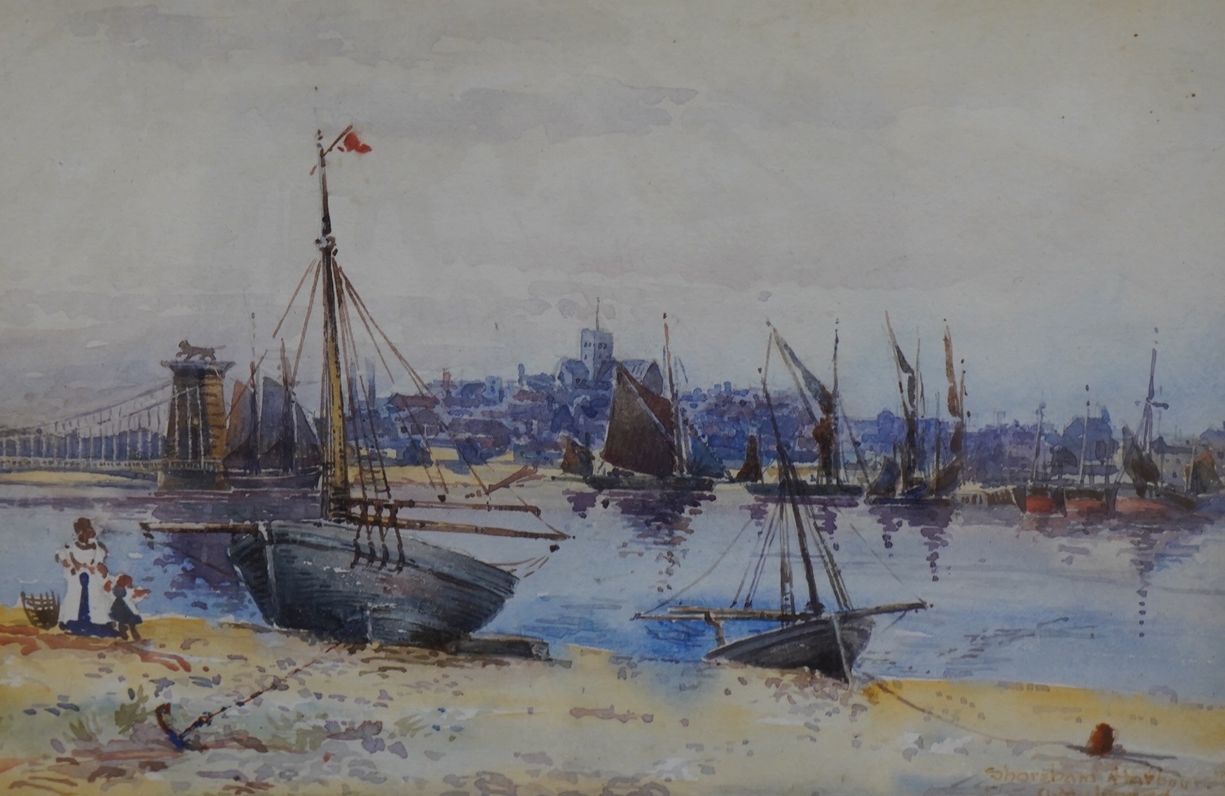 O. Mohamed, watercolour, 'Shoreham harbour', signed, 16 x 24cm. Condition - fair to good